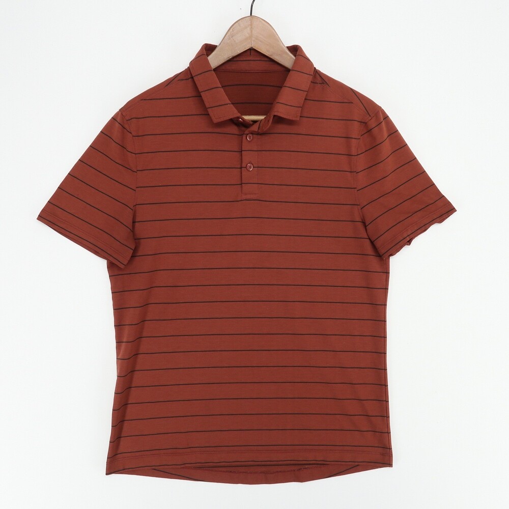 Lululemon Evolution Polo Shirt Mens S Brown Striped Short Sleeve Golf Athletic